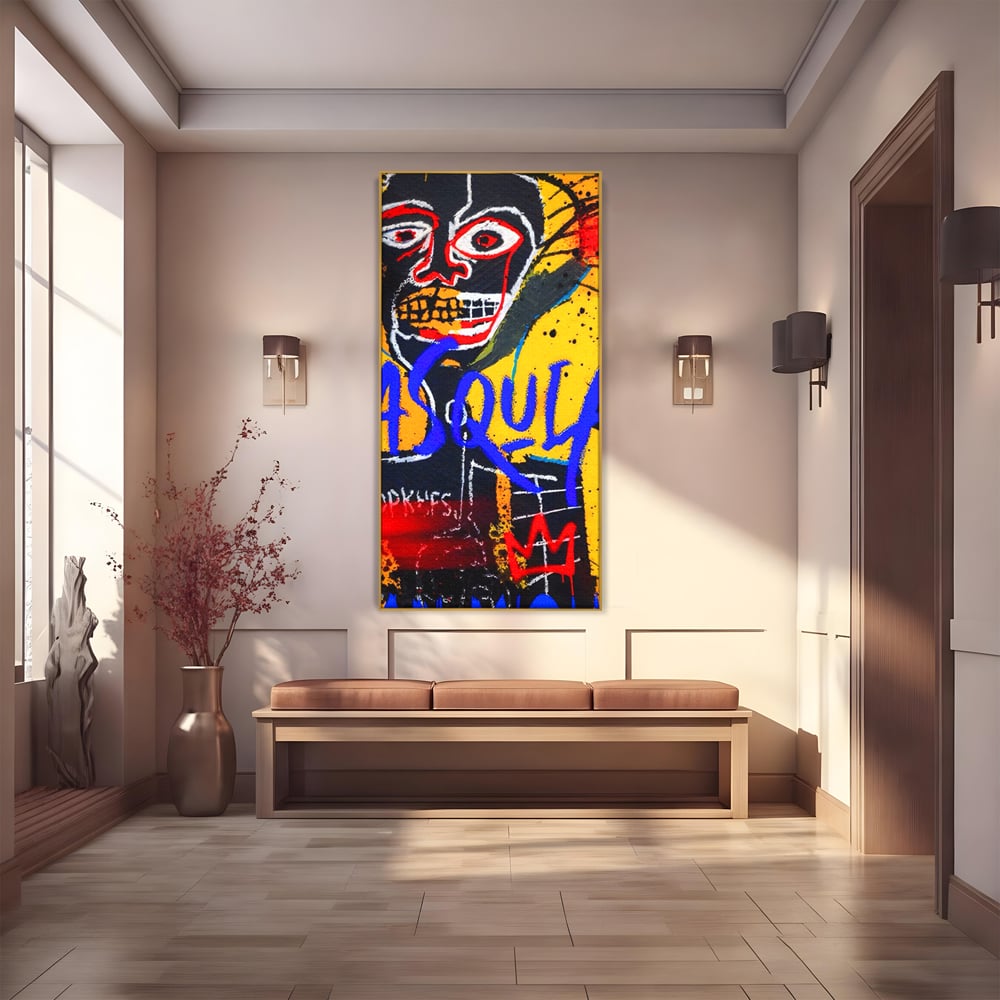 Tablou canvas cu tablou canvas cu portret stil graffiti, in rama de aluminiu auriu